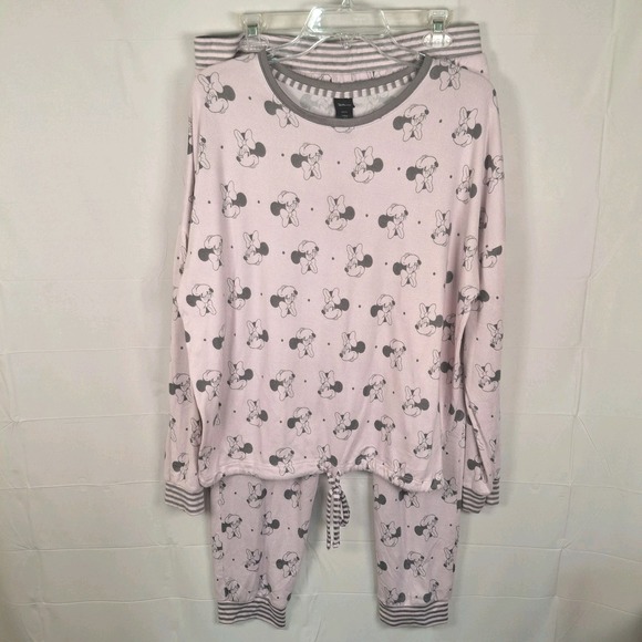 Disney Pajama Outfit Pink Gray XL Minnie Mouse Top & Jogger Pants Stretch - Picture 1 of 13